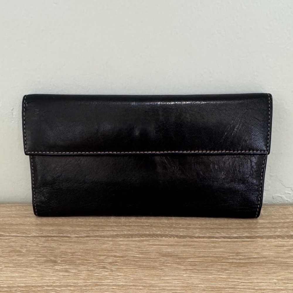 Tusk Black Red Genuine Leather Wallet Slim Trifold Chic Minimalist